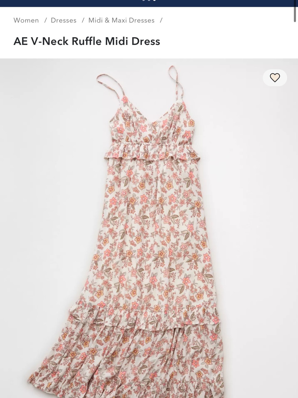 American Eagle V-Neck Midi Floral Ruffle Dress Small
